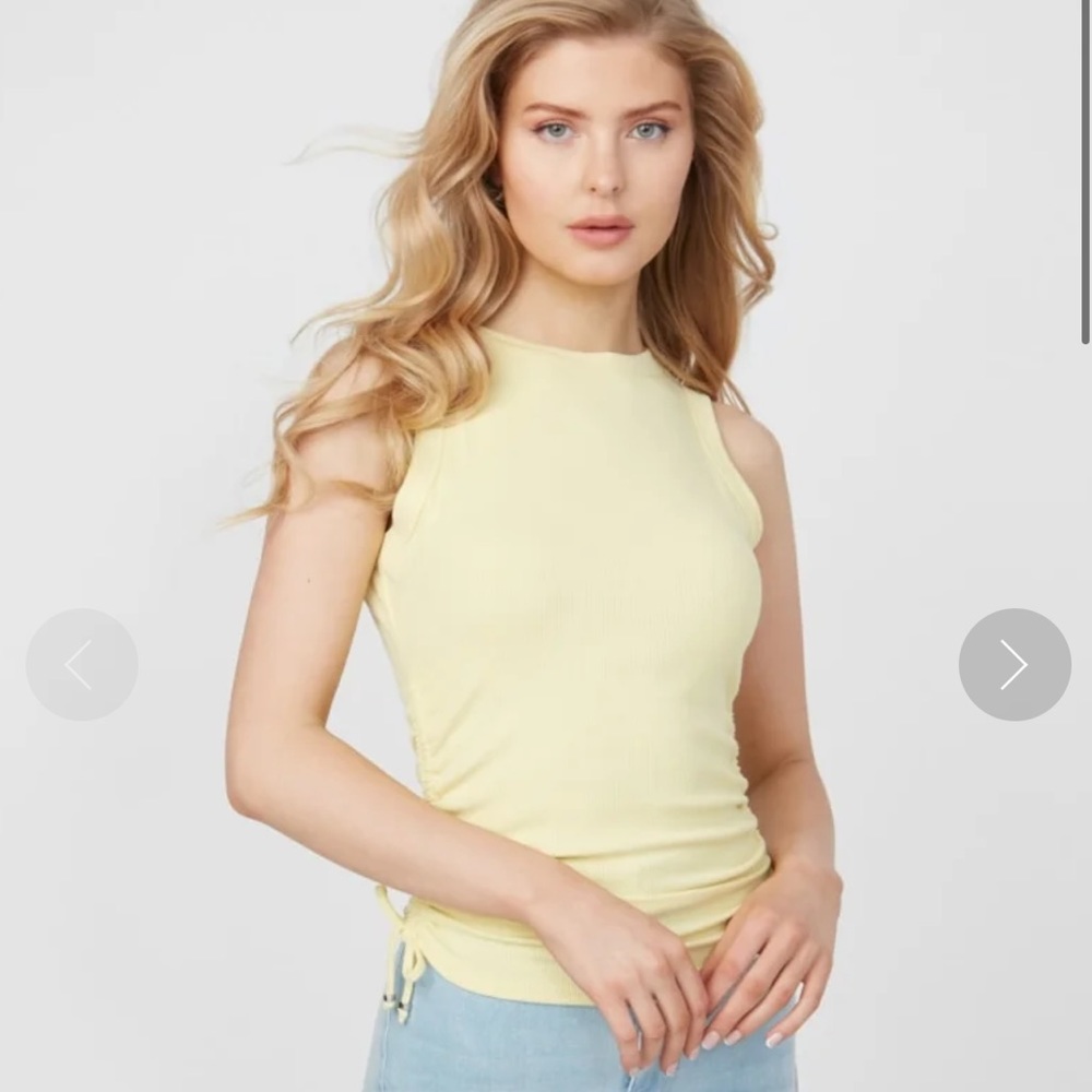 New Guess Yellow neck sleeveless ruched blouse Top S